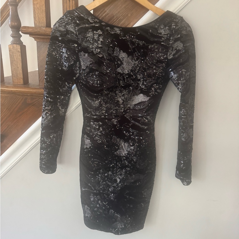 Dress the Population Black and Silver Long Sleeve Dress